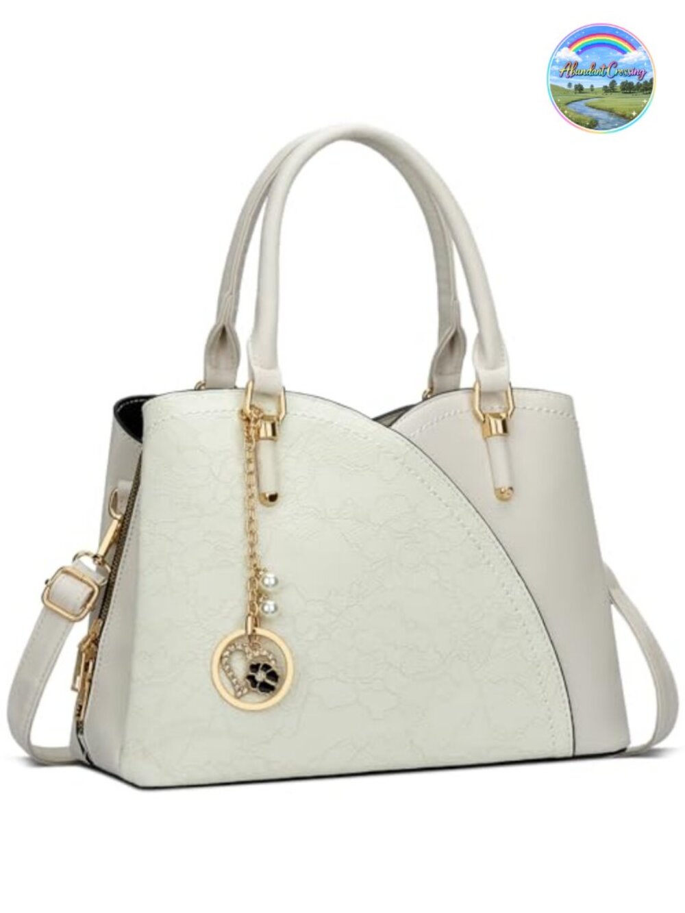 Vegan Leather Satchel Purse with Triple Compartments and Adjustable Strap